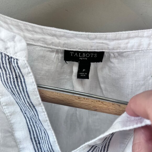 White & Blue‎ Striped Linen Top By Talbots Petite P - Picture 2 of 5